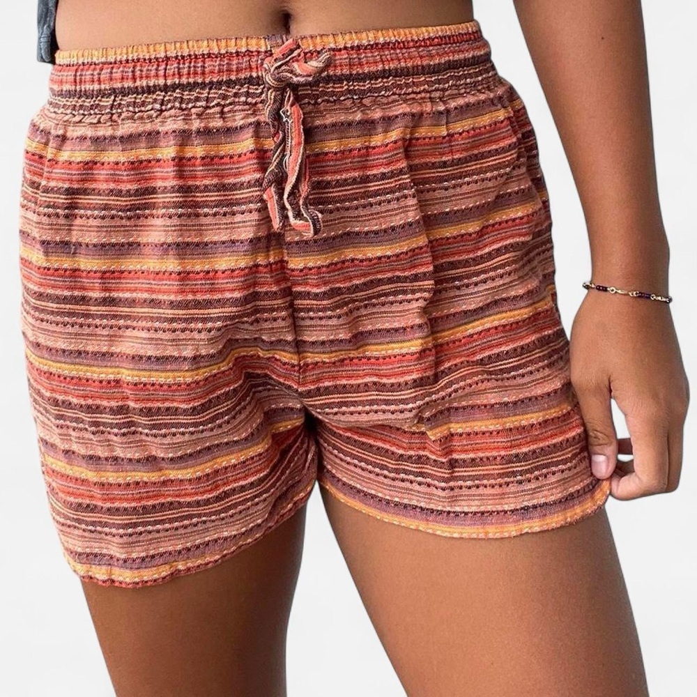 Vintage High Waist 100% Cotton Orange Striped Drawstring Shorts Women’s Size Xs